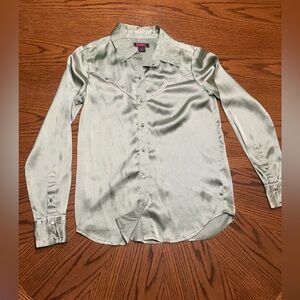 Elegant Satin Button-Down Shirt in Light Green